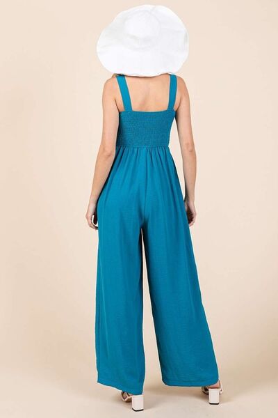 Mittoshop Smocked Wide Leg Overalls - Trendy and Comfortable Style