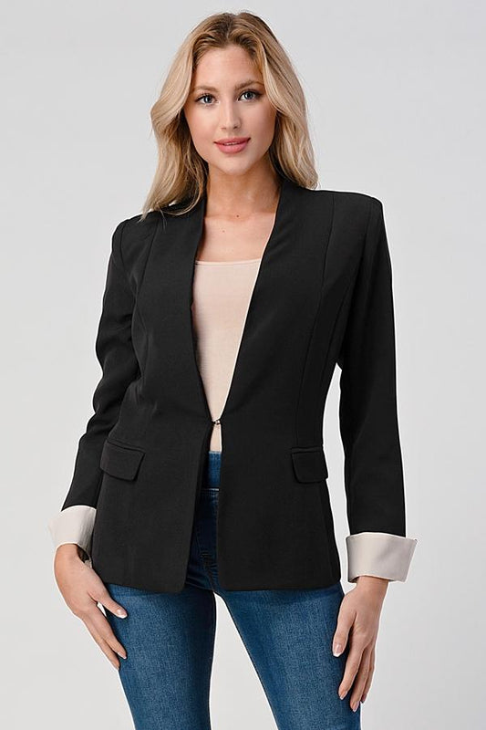 Women fashion blazer with collarless