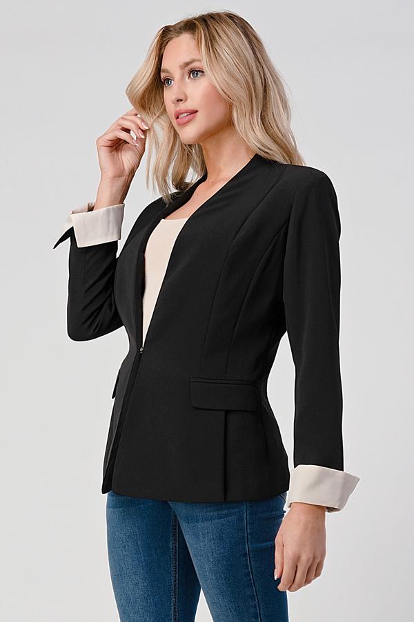 Women fashion blazer with collarless